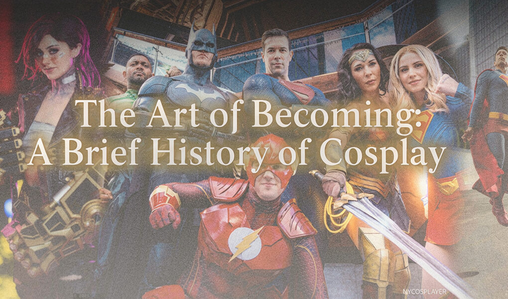 🎭 The Art of Becoming: A Brief History of Cosplay A group of cosplayers dressed as iconic superheroes pose together in a cinematic city setting, representing the evolution and artistry of cosplay culture.