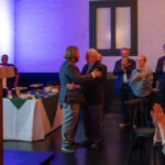 Marc Gordon hugs his son James Gordon as attendees applaud during the 2025 CHiPS Annual Gala at 501 Union in Park Slope, Brooklyn.
