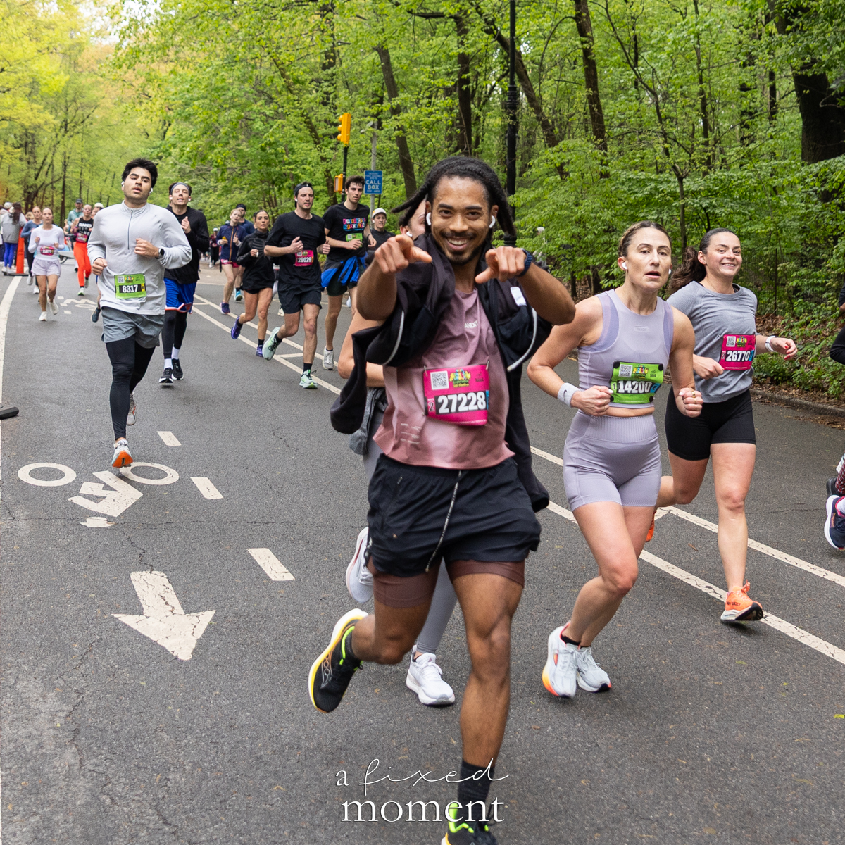 Runner points toward the camera
