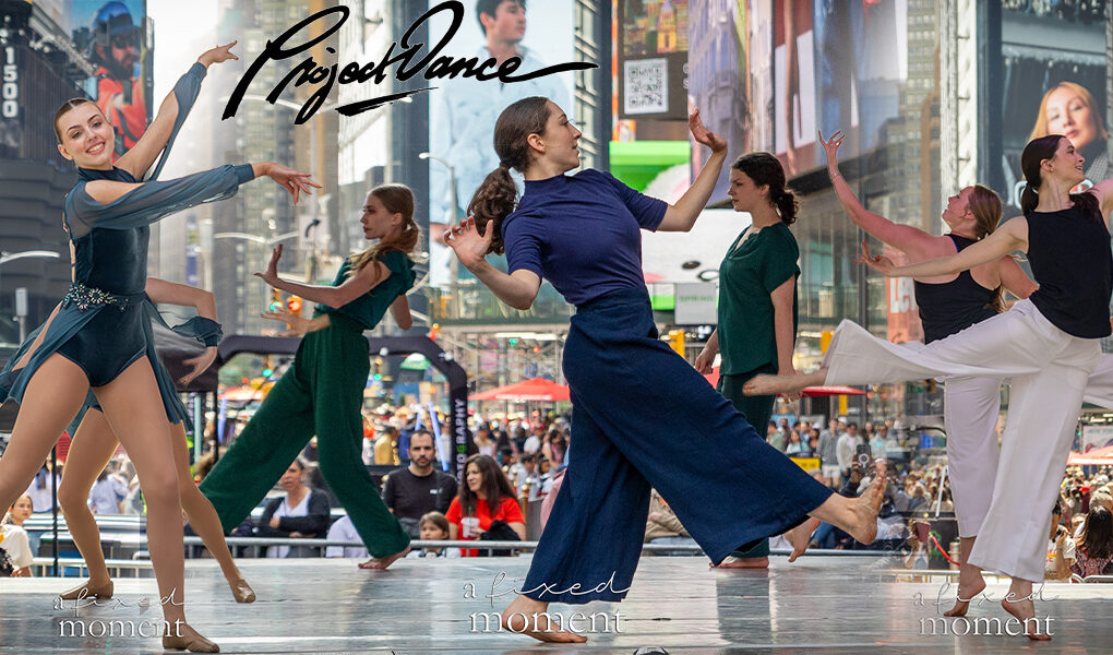 Project Dance performers dance on an outdoor stage in Times Square during Project Dance New York City on April 18, 2026.