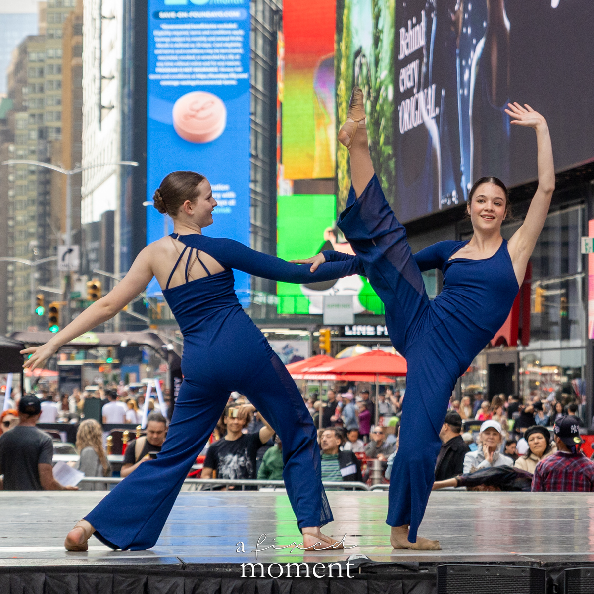Project Dance duo blue costume high extension