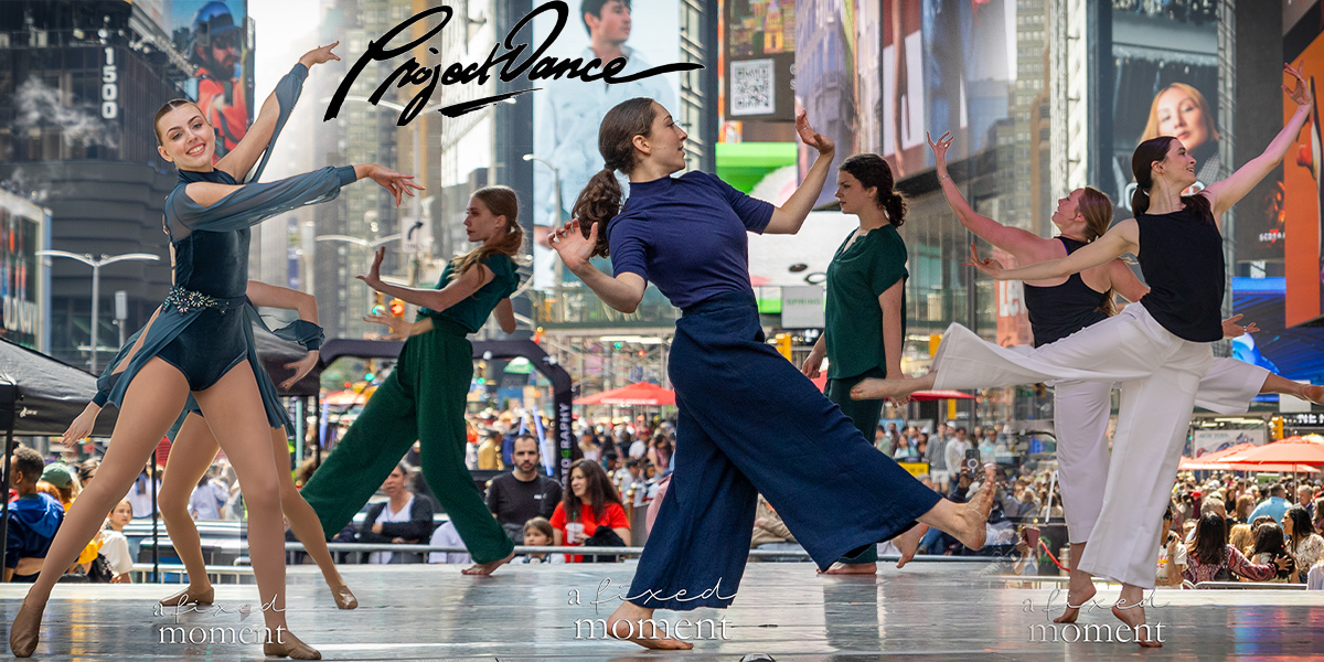 Project Dance performers dance on an outdoor stage in Times Square during Project Dance New York City on April 18, 2026.