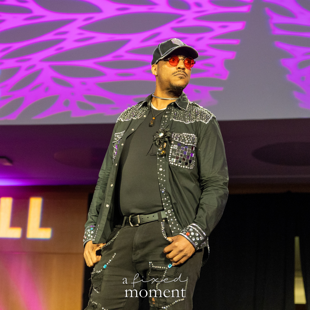 Participant in a black embellished runway look at Brooklyn's 2026 People's Ball