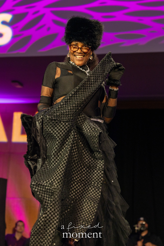 Participant in a black sculptural runway look at Brooklyn's 2026 People's Ball