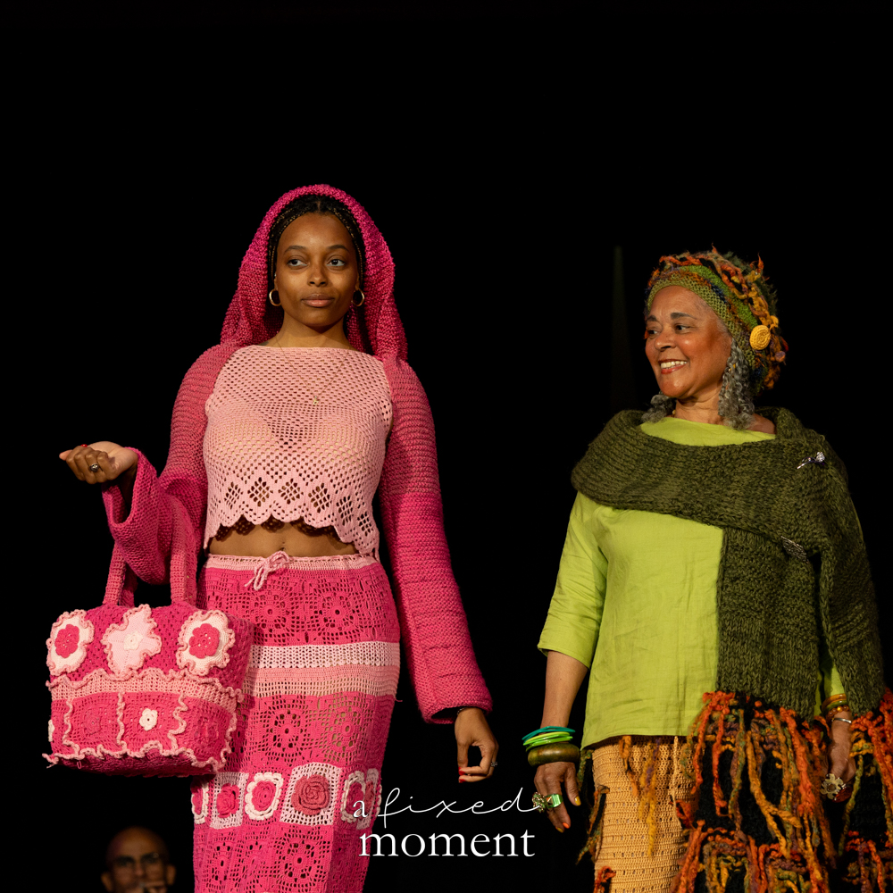 Pair of participants in crochet runway looks at Brooklyn's 2026 People's Ball