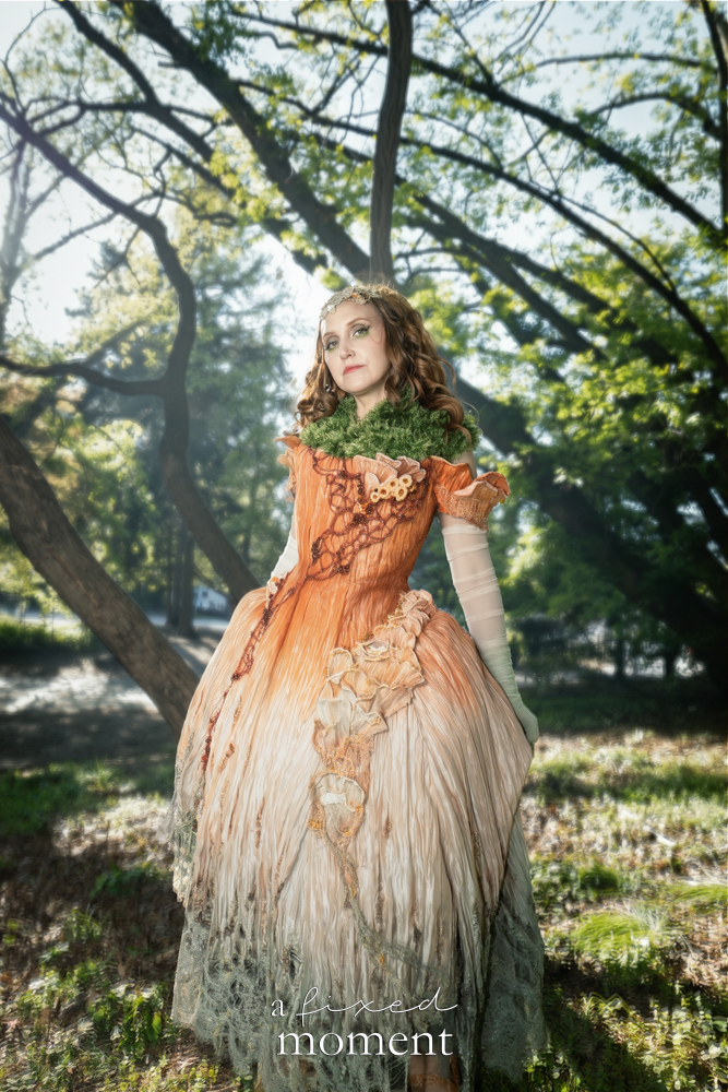 @saynotoscrunchies poses outdoors in a botanical mushroom-inspired gown after Brooklyn's 2026 People's Ball