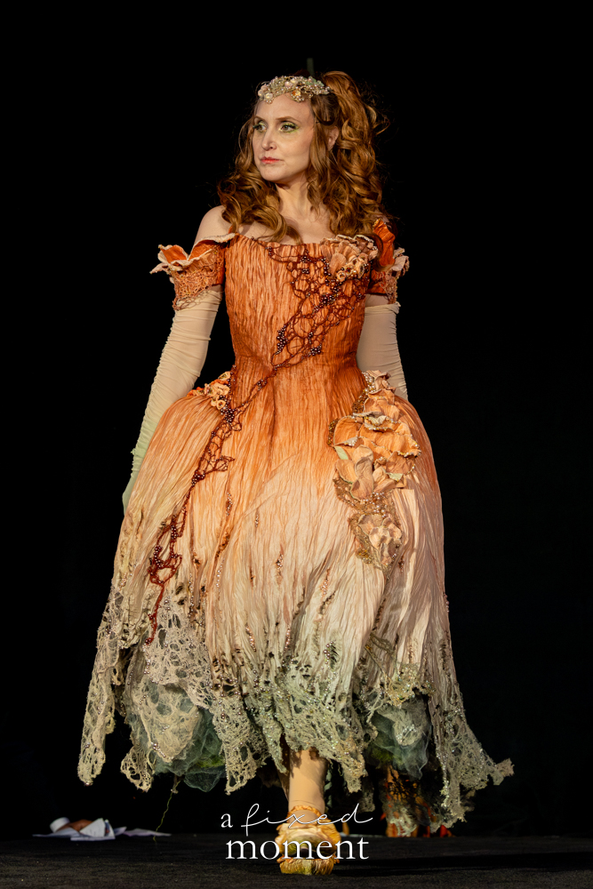@saynotoscrunchies in a botanical mushroom-inspired gown on the runway at Brooklyn's 2026 People's Ball