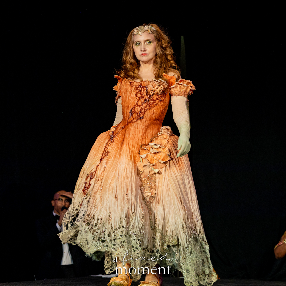 @saynotoscrunchies in a botanical gown on the runway at Brooklyn's 2026 People's Ball