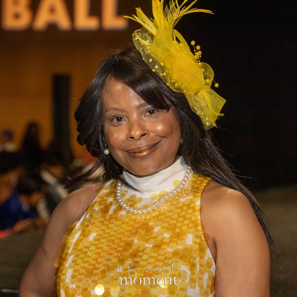 Participant in a yellow sequin runway look at Brooklyn's 2026 People's Ball