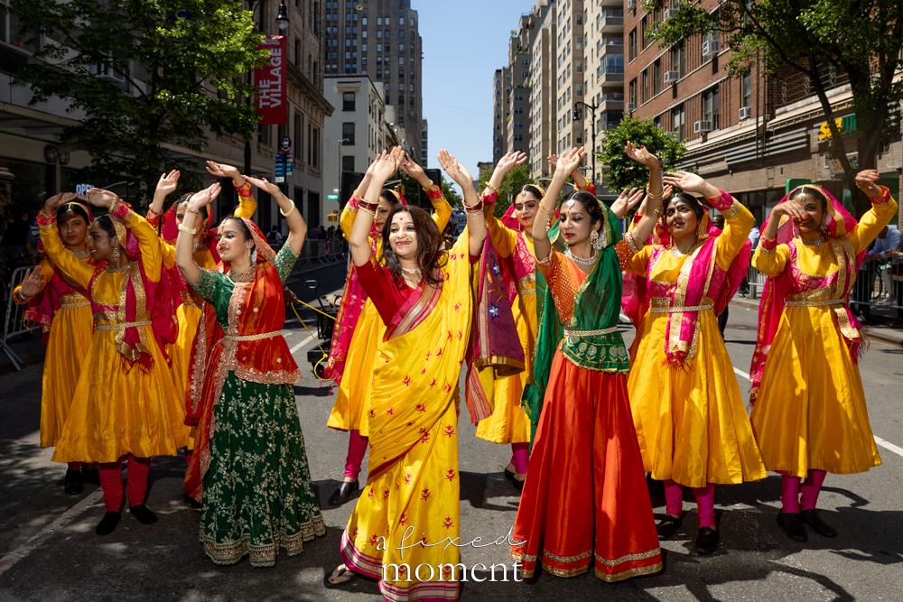 @pallavikathakgurukul Kathak dancers in yellow costumes during Dance Parade NYC 2026