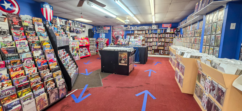 Wide view of Earthworld Comics during Free Comic Book Day in Albany, New York, on May 2, 2026