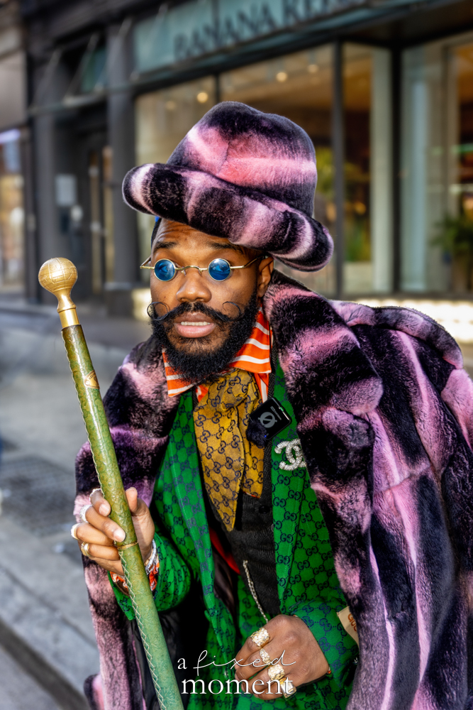 A stylized participant poses during the May Day Protest
