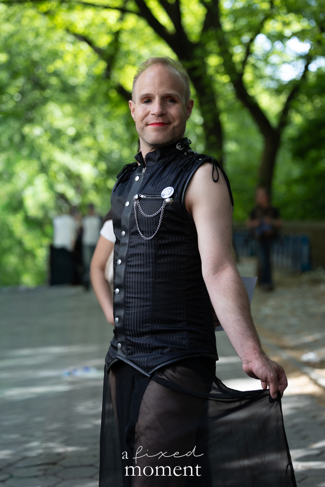 Funkybunnynyc poses in a black sheer outfit outside the Met Gala after the Resistance Red Carpet protest