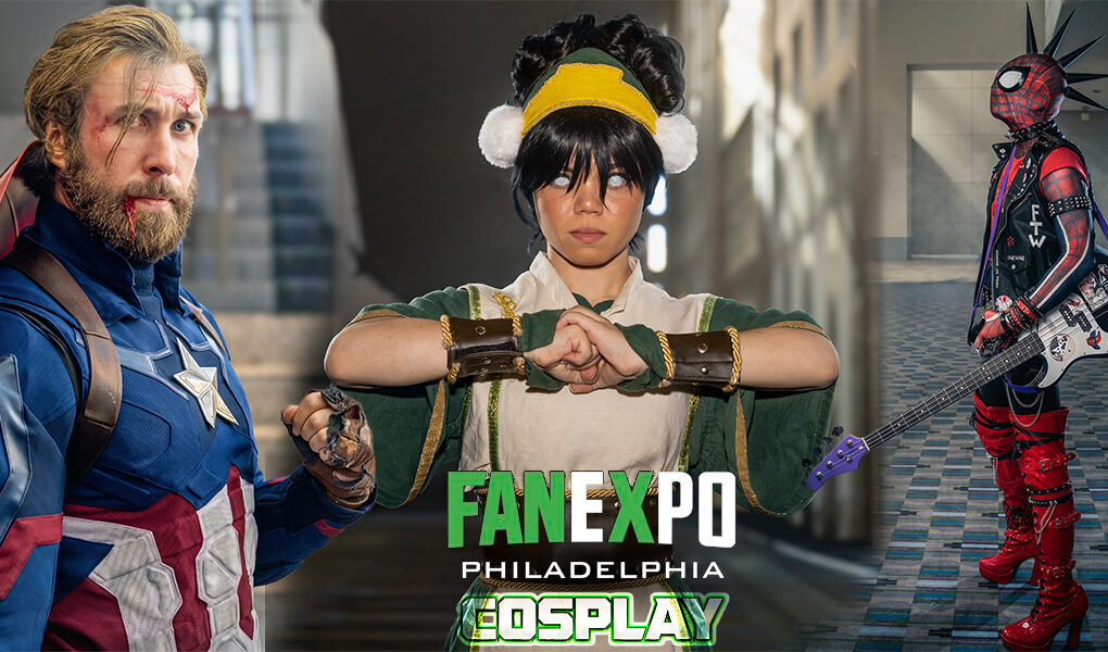 Fan Expo Philadelphia 2026 cosplay feature image with Captain America, Toph and Spider-Punk cosplayers and Fan Expo Philadelphia Cosplay branding