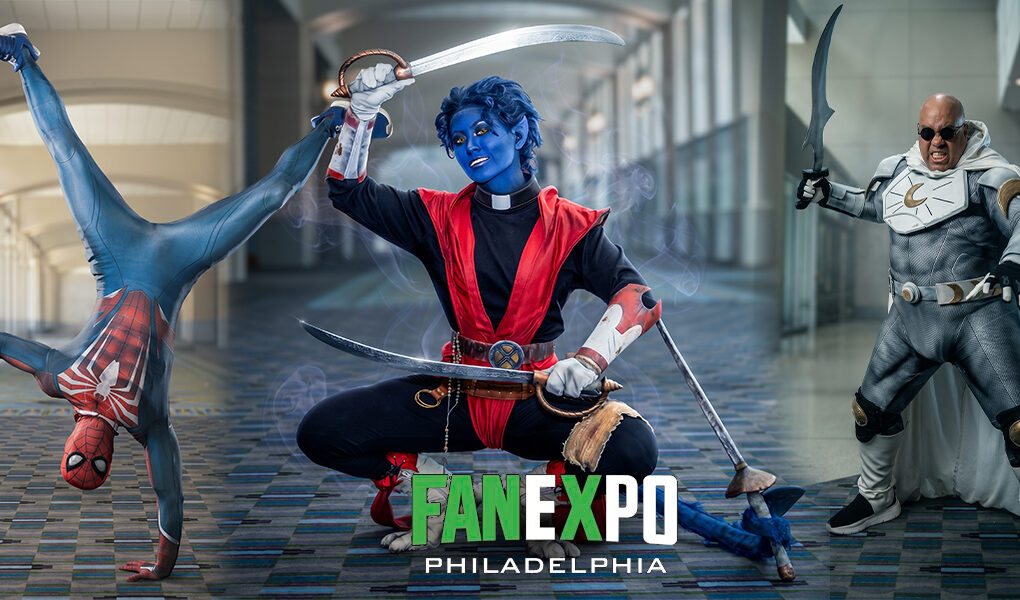 Fan Expo Philadelphia 2026 feature image with Spider-Man, Nightcrawler and Blade Knight cosplayers at the Pennsylvania Convention Center