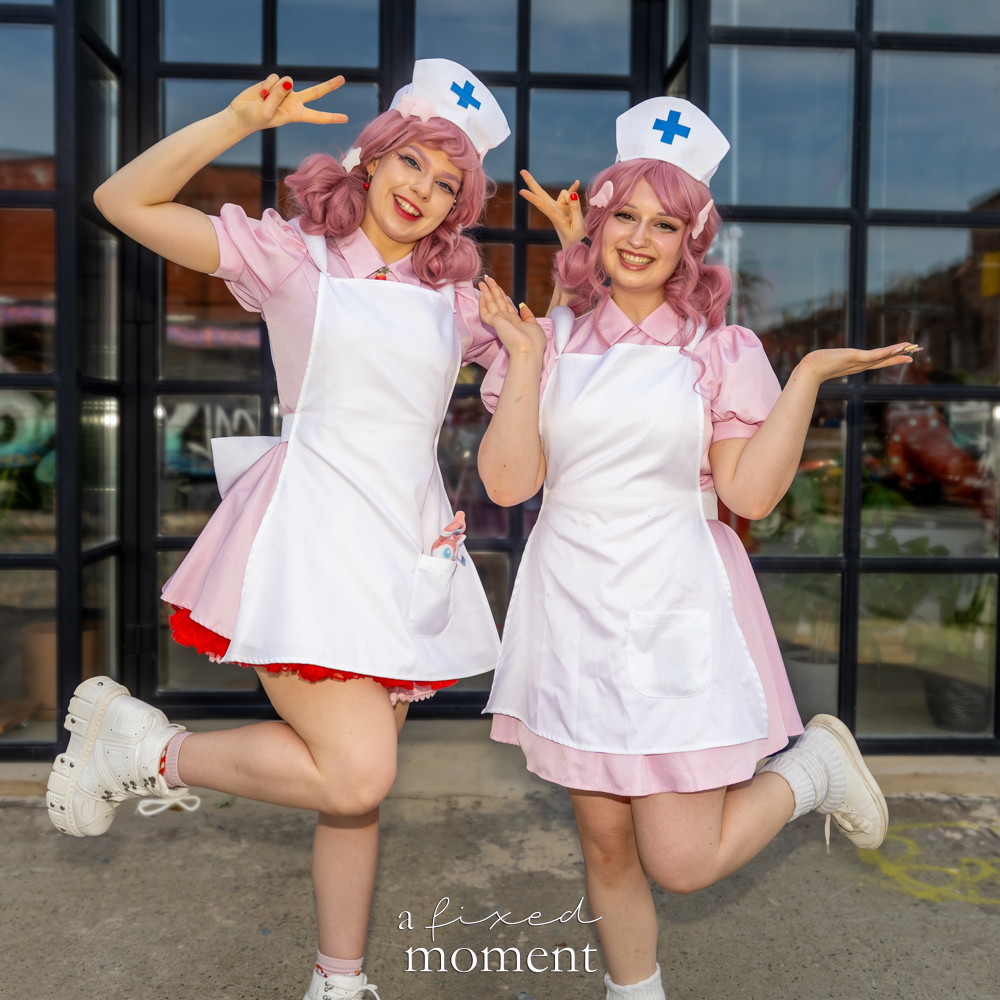 @lexi_andi and @karinascott.art in pink nurse-inspired cosplay at Brooklyn Comic Con 2026