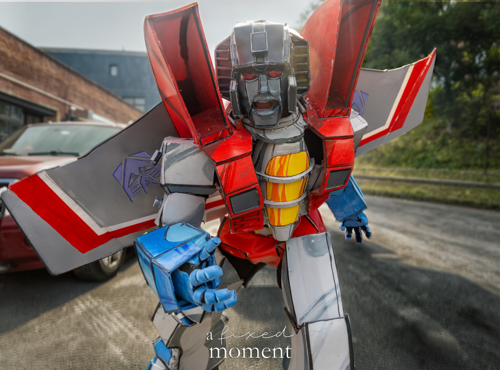 @misterabsfitness in a Starscream-inspired Transformers cosplay at Brooklyn Comic Con 2026