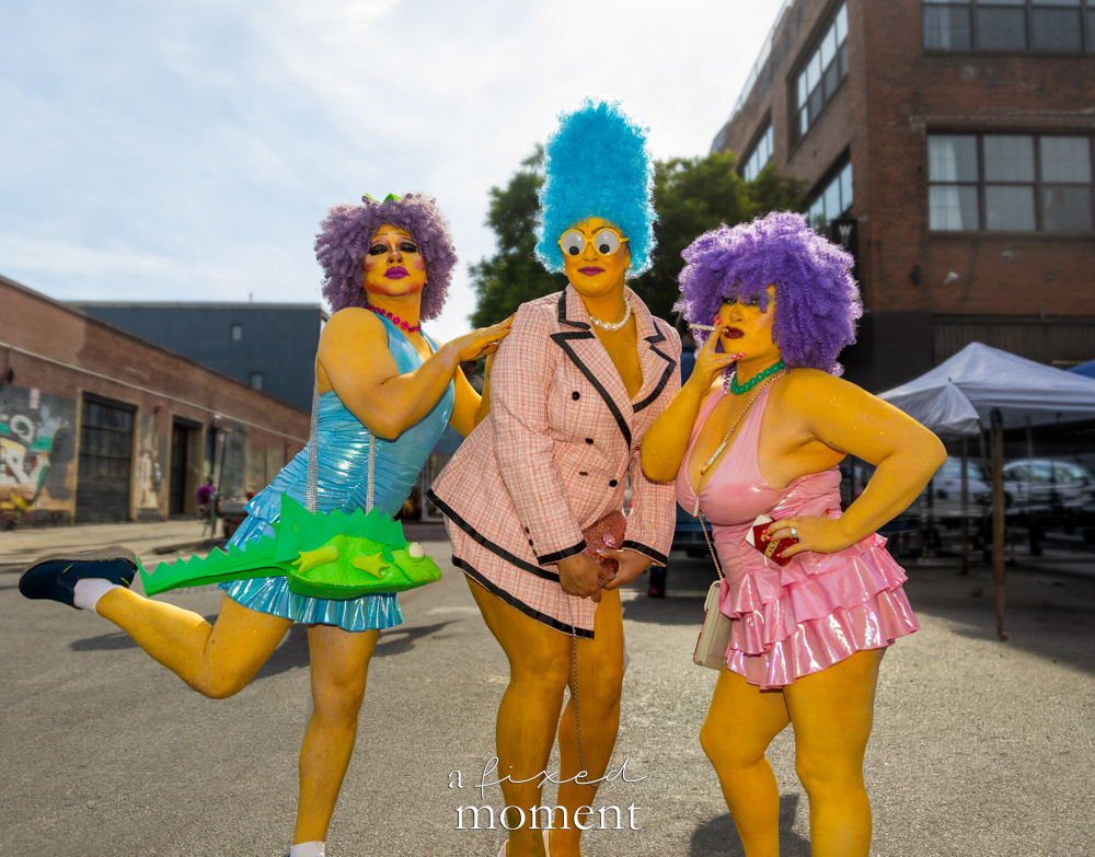 @mskellygee, @ariboox0 and @millennia_mike in a Simpsons-inspired group cosplay at Brooklyn Comic Con 2026