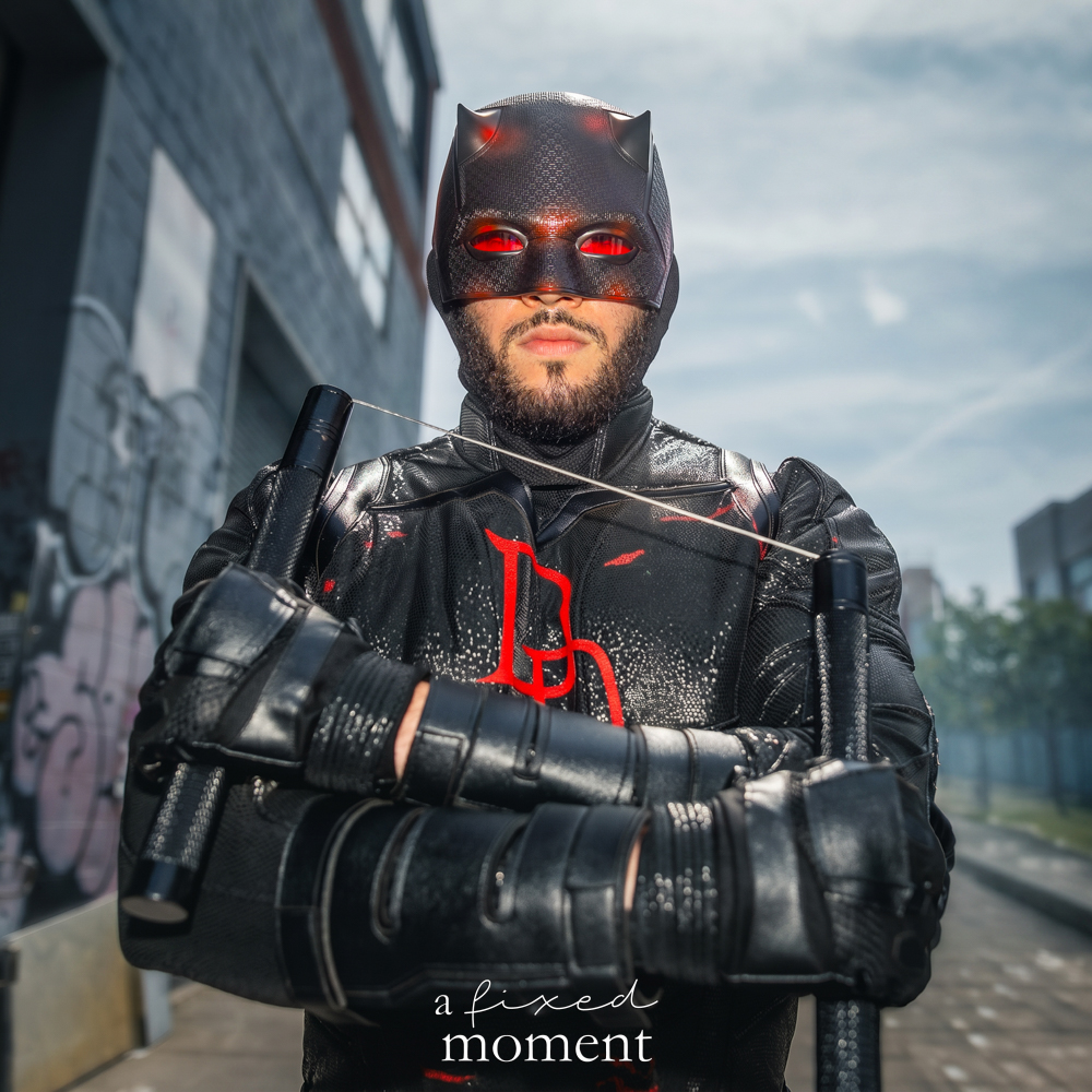 @tylernoestrength in a Daredevil-inspired cosplay at Brooklyn Comic Con 2026