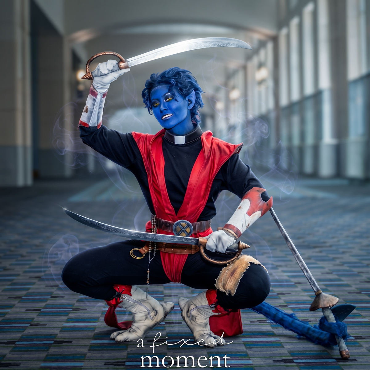 Nightcrawler cosplay by toxiekat at Fan Expo Philadelphia 2026 inside the Pennsylvania Convention Center