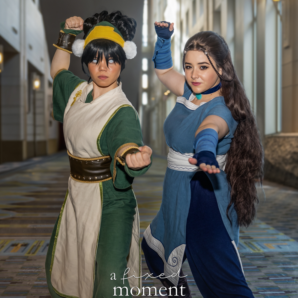 Toph and Katara cosplay by mizar.mayhem and scavengerwitch_cosplays at Fan Expo Philadelphia 2026