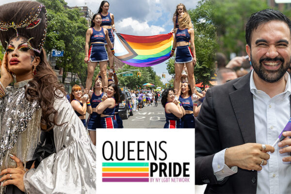 New Queens Pride Parade 2026 Fills Jackson Heights With Pride New Queens Pride Parade collage showing a drag performer, Cheer New York stunt with a Progress Pride flag, and Mayor Zohran Mamdani in Jackson Heights, Queens.