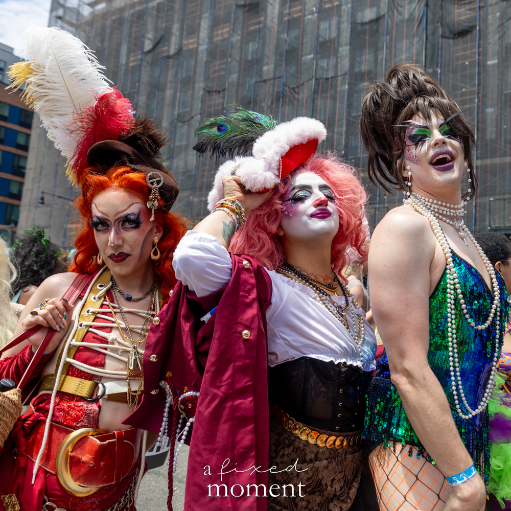 Theatrical costume trio at the Mermaid Parade in Coney Island.