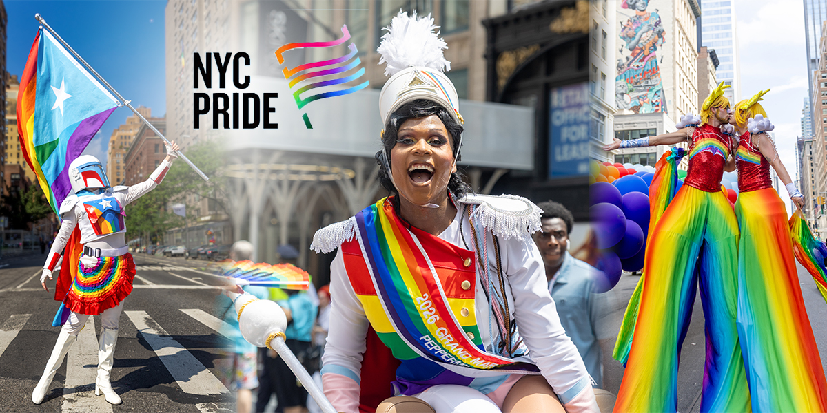 NYC Pride March 2026 in Manhattan with marchers and spectators filling the street