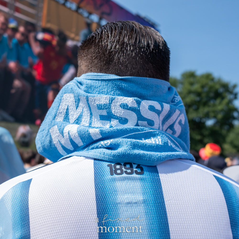 Messi scarf and Argentina supporter details at the Central Park watch party
