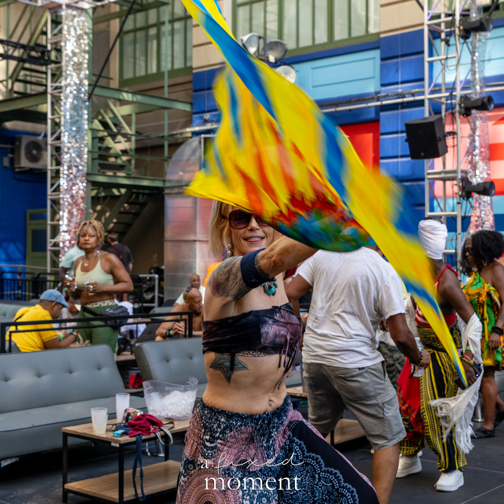 Fabric dance moment in the courtyard at House of GOAL