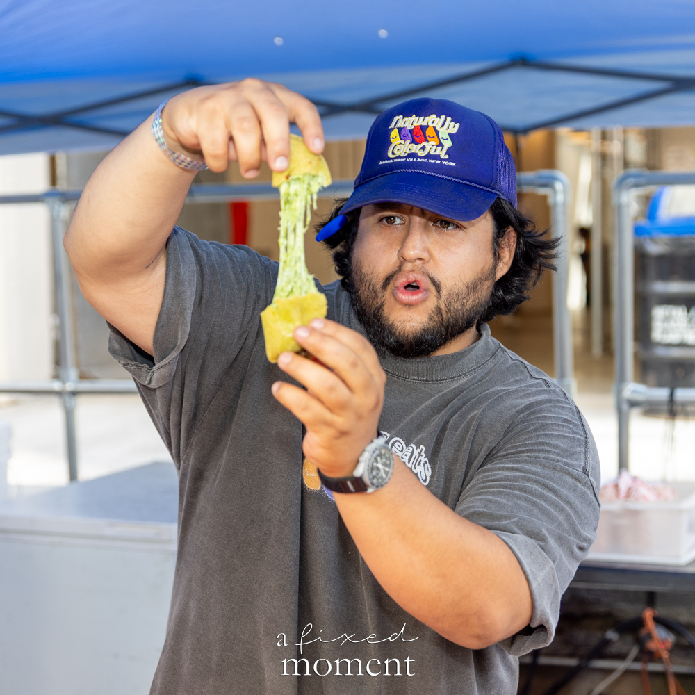 Nadas empanada cheese pull at House of GOAL in Brooklyn