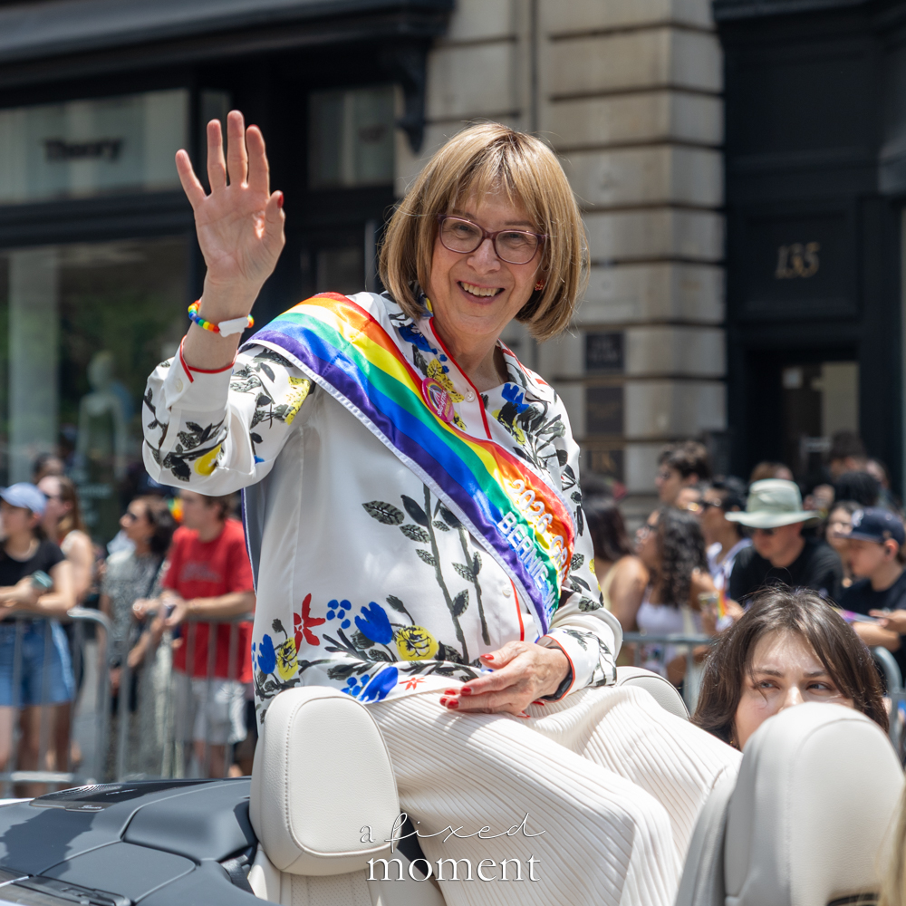 Bernie Wagenblast waving as a Grand Marshal at NYC Pride March 2026