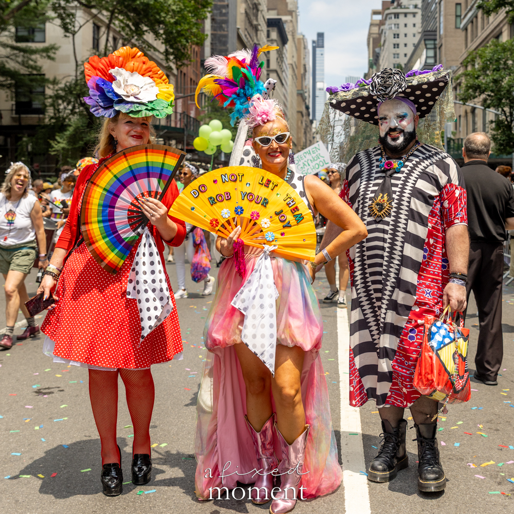 Happyeverything Art and NYC Disorde in fan costumes at NYC Pride March 2026