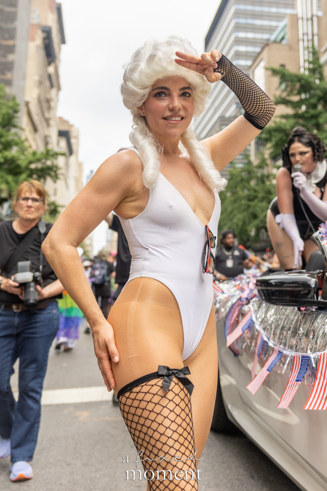 Oh Mary performer in white costume at NYC Pride March 2026