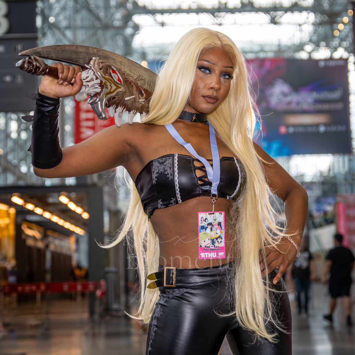 @4lixyz poses in fantasy warrior cosplay during Anime NYC 2026