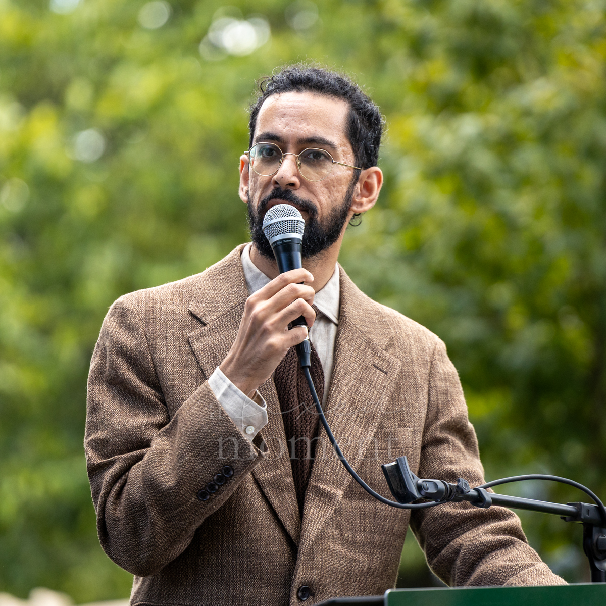 Brooklyn Borough Historian Asad Dandia delivers the keynote address during the Battle of Brooklyn 250 ceremony