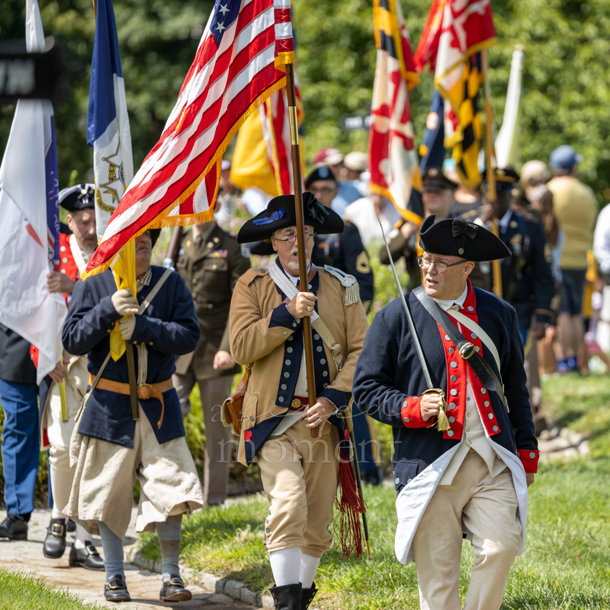 Historical color guard marches during the Battle of Brooklyn 250 commemoration