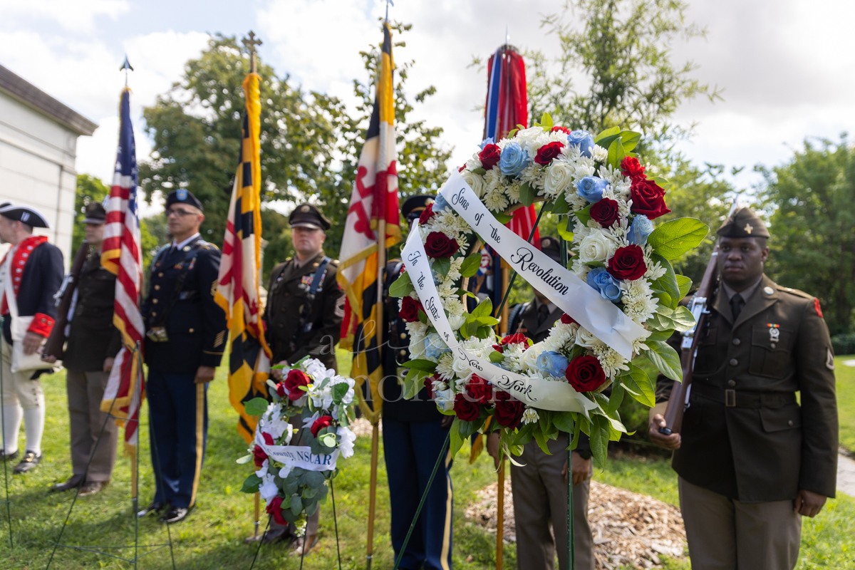 Sons of the Revolution wreath during the Battle of Brooklyn 250 commemoration