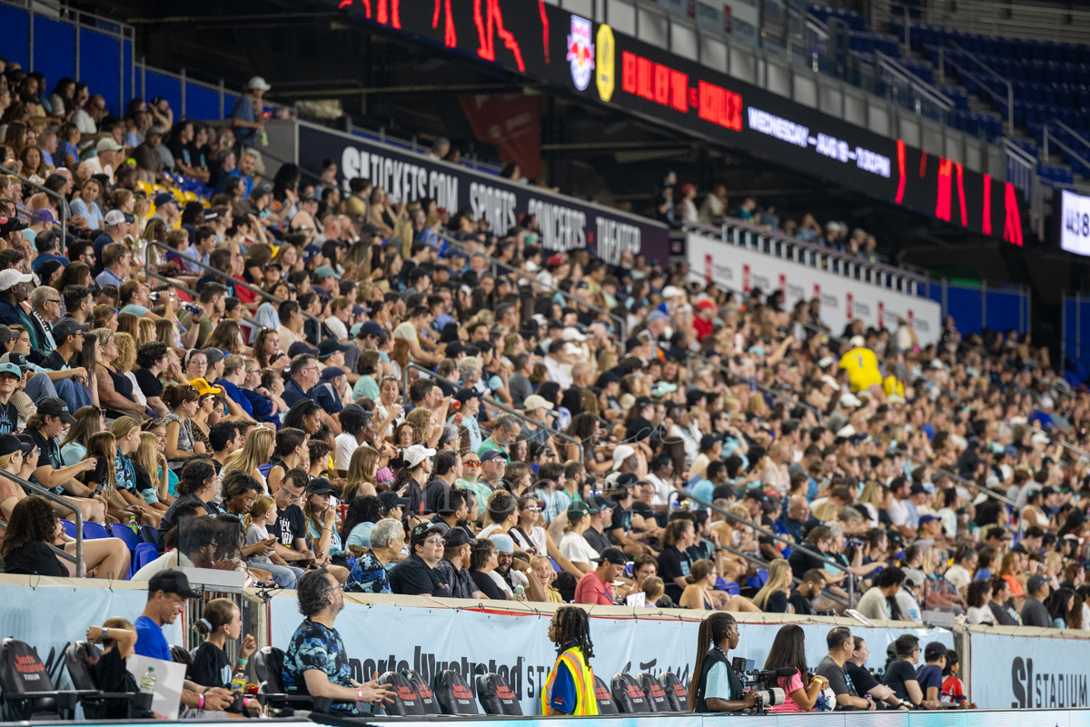 Supporters watch Gotham FC play Kansas City Current at Sports Illustrated Stadium