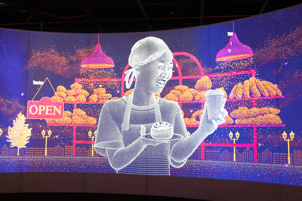 Jules Julien's All Together digital mural inside the Obama Presidential Center
