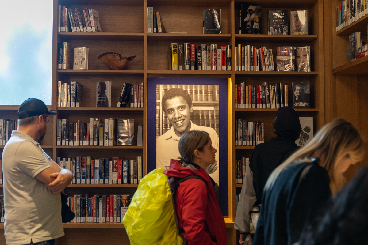 Visitors inside the President's Reading Room at the Obama Presidential Center