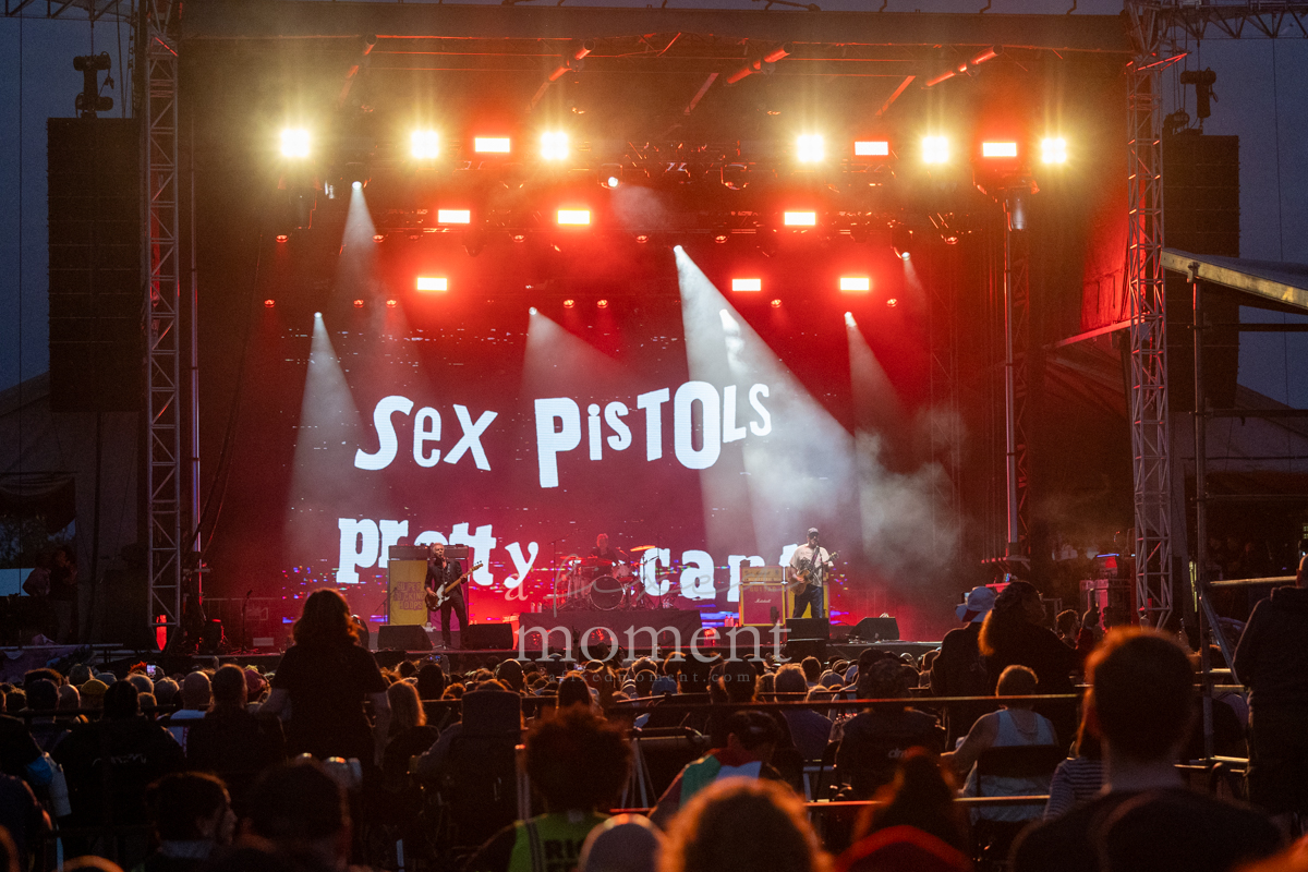 Wide Riot Fest stage view during the Sex Pistols performance with Pretty Vacant on the screen