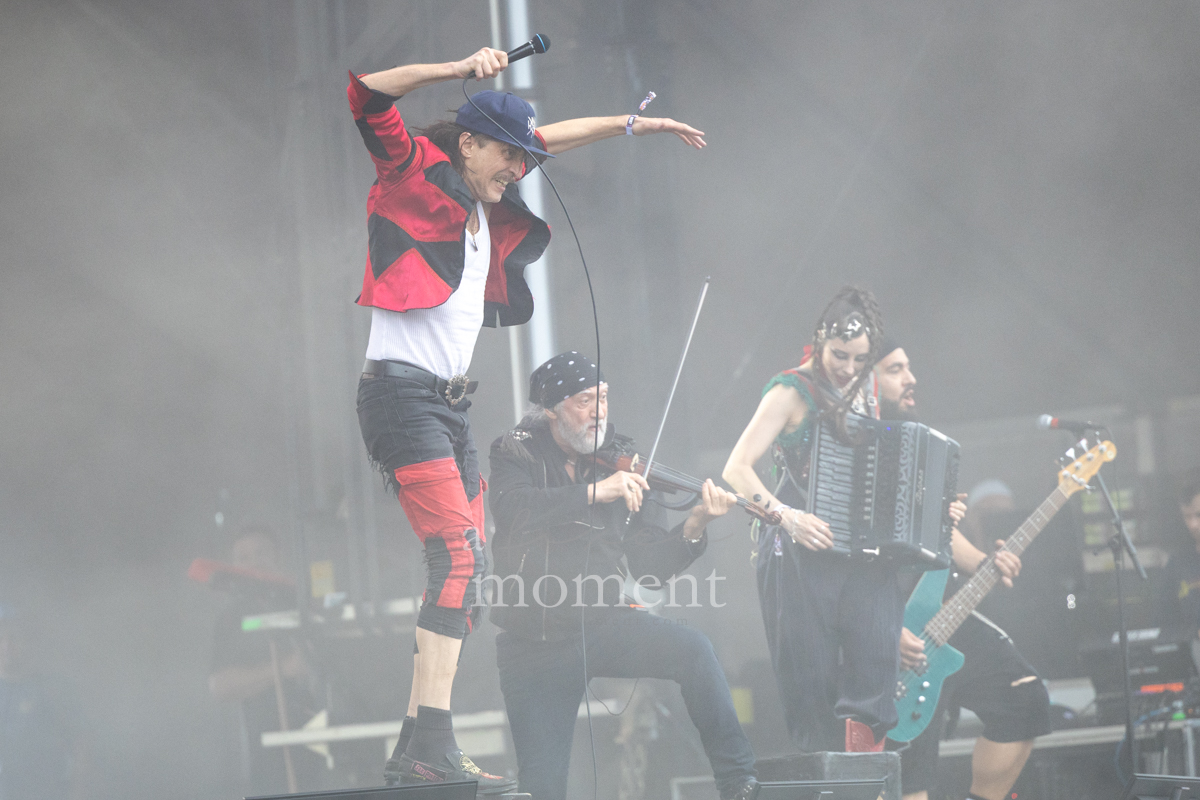 Gogol Bordello performs with vocalist, violin, accordion and bass at Riot Fest 2026