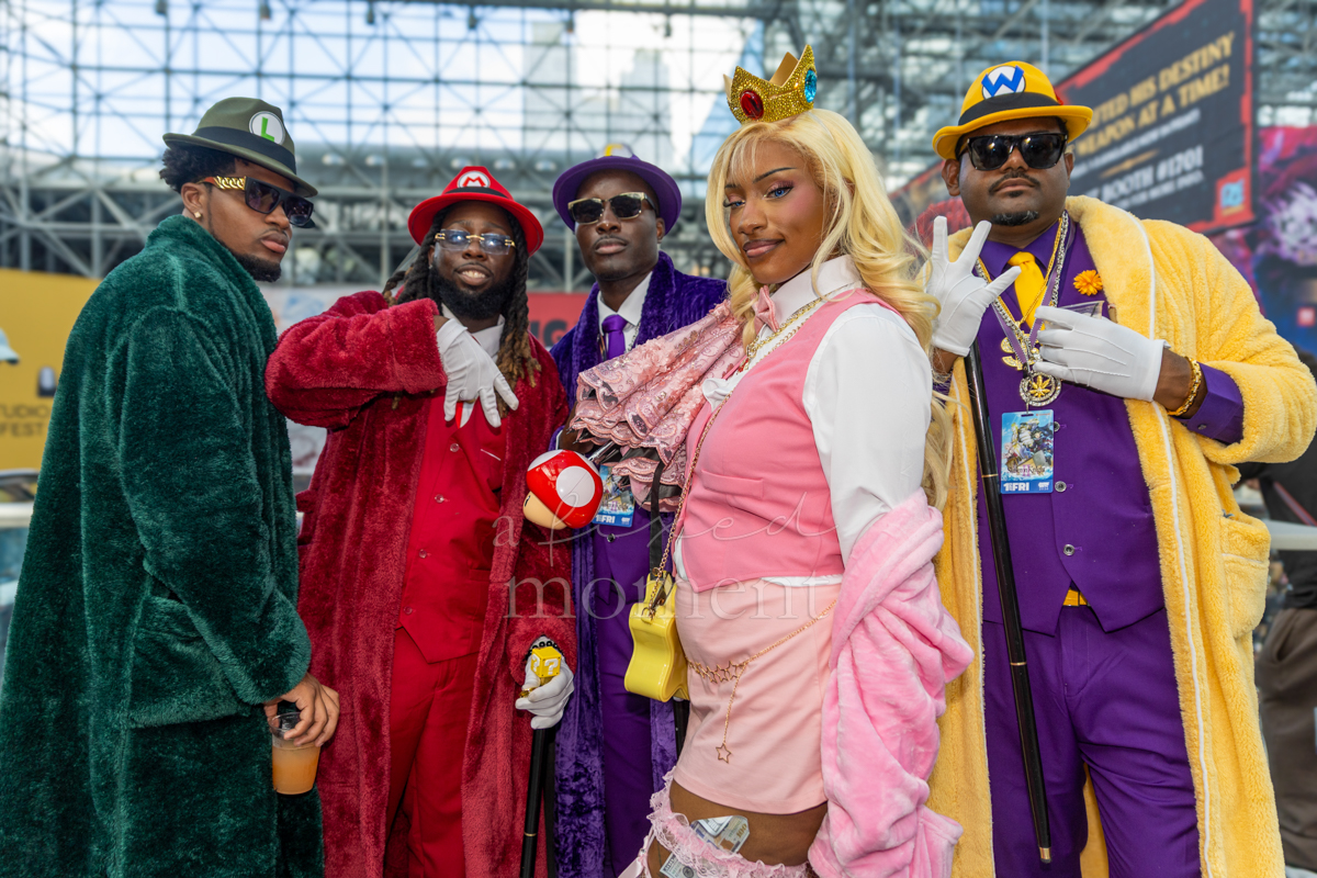 @shamthagod and fellow cosplayers as Mario, Luigi, Princess Peach, Wario and Waluigi at Anime NYC 2026 Day Two