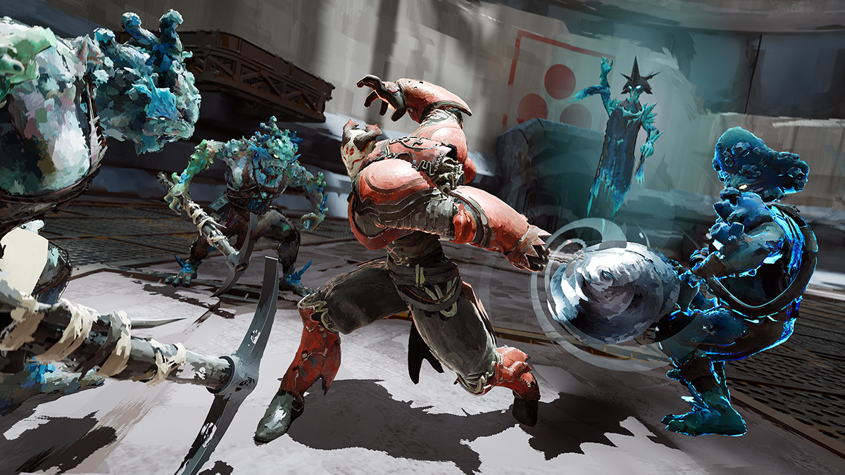 Elta: Defy All Gods gameplay showing a warrior engaged in close-range combat against multiple enemies.