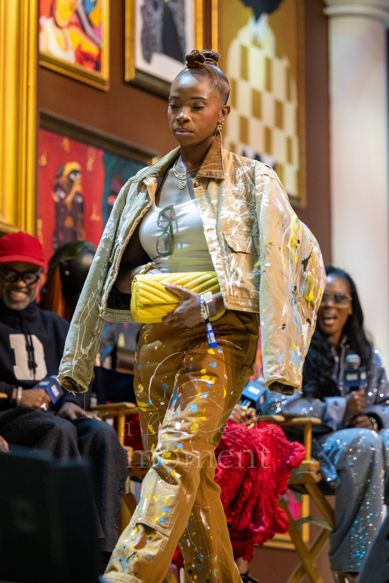 Paint-splattered runway look