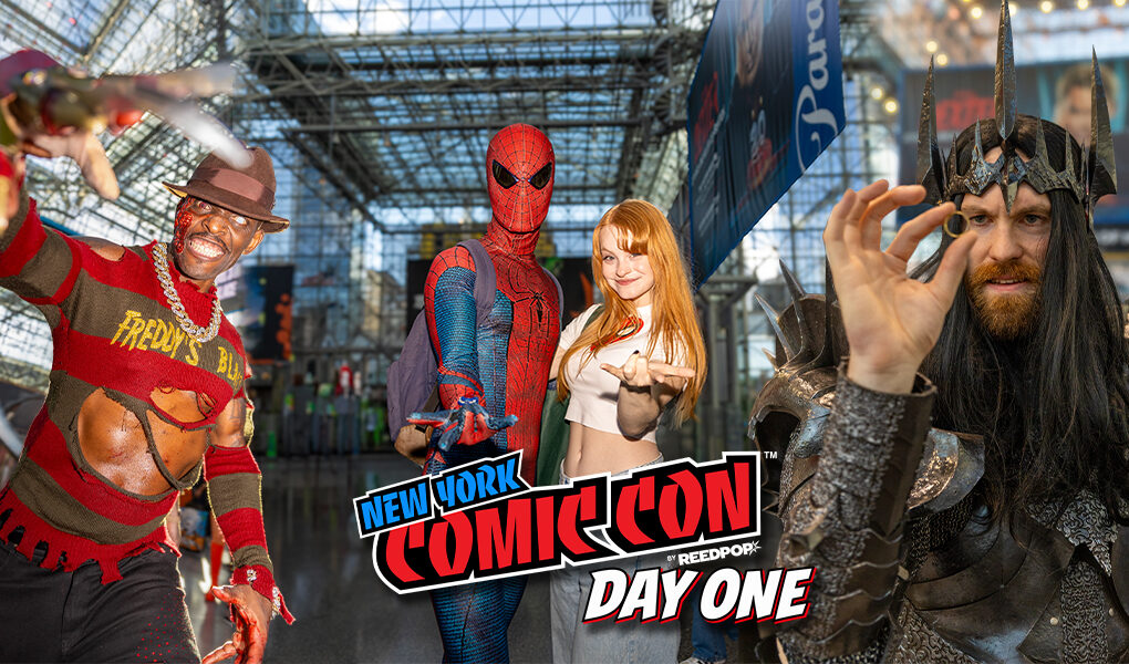 Collage of cosplayers at New York Comic Con 2026 with the event logo and Day One lettering.