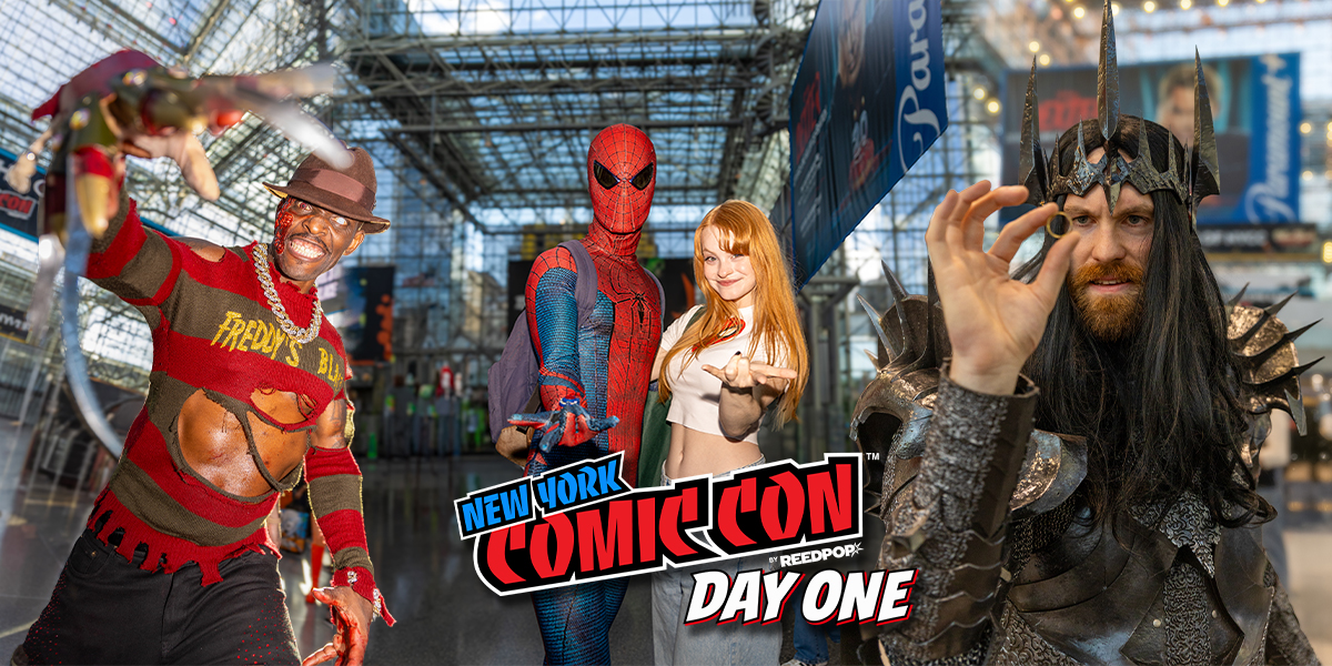 Collage of cosplayers at New York Comic Con 2026 with the event logo and Day One lettering.